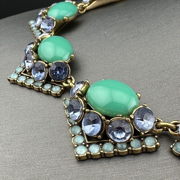 Stella Dot Necklace Turquoise Color Stone Rhinestone Gold-tone Chain Chunky 21" - Picture 3 of 8